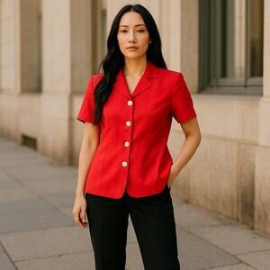 Liz Claiborne Classics Red Linen‑Blend Short‑Sleeve Blazer, Women’s Size 12